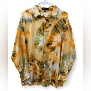Women's Missguided Tie Dye Button Down Shirt Size 6 70's Hippie Retro Multicolor